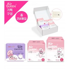 [에어퀸/기획8] 순면감촉 에센셜 [중형(18P) x5개 +대형(14P) x5개 +선물세트 x1개 +입오버 대형(4P) x3개] (254매)