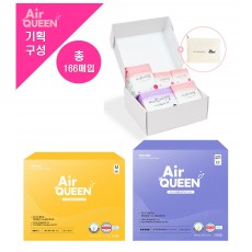 [에어퀸/기획14] 유기농 뉴브레스 [중형(20P) x3개 +오버(12P) x2개] +순면감촉 에센셜 선물세트 x1개 (총166매)