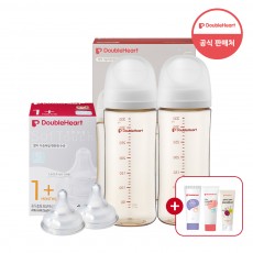 [더블하트인기]더블하트 모유실감 3세대 330ml 트윈세트 (젖병2+젖꼭지2)+사은품
