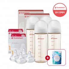 [더블하트인기]더블하트 모유실감 3세대 330ml 트윈더블세트 (젖병4+젖꼭지4)+사은품