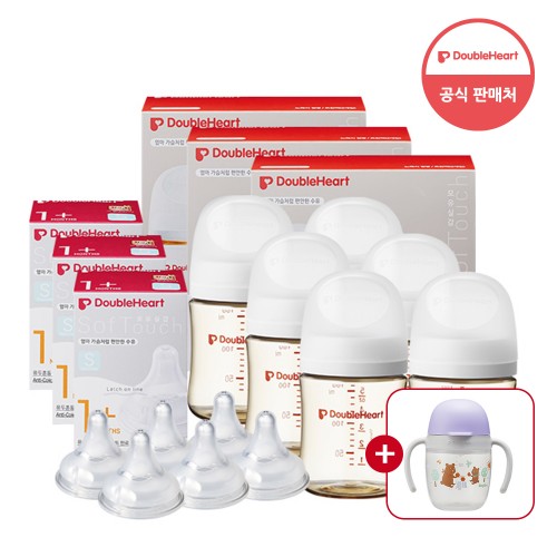 [더블하트인기]더블하트 모유실감 3세대 160ml 트윈트리플세트 (젖병6+젖꼭지6)+사은품