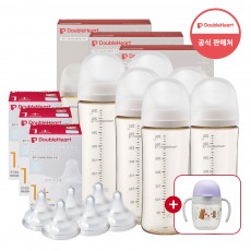 [더블하트인기]더블하트 모유실감 3세대 330ml 트윈트리플세트 (젖병6+젖꼭지6)+사은품