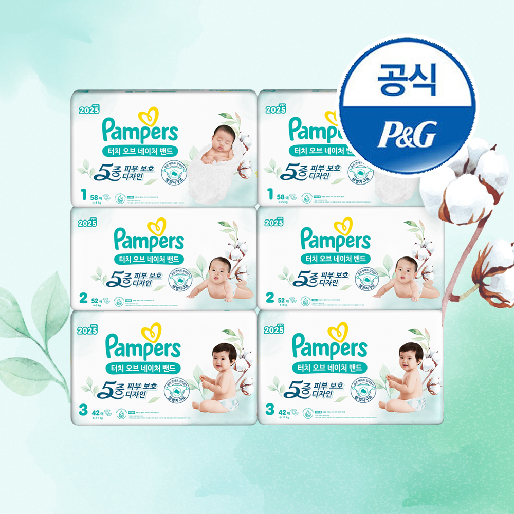 팸퍼스 2025 터치오브네이처 밴드형 기저귀 1 ~ 3단계 6팩 (총 2박스)