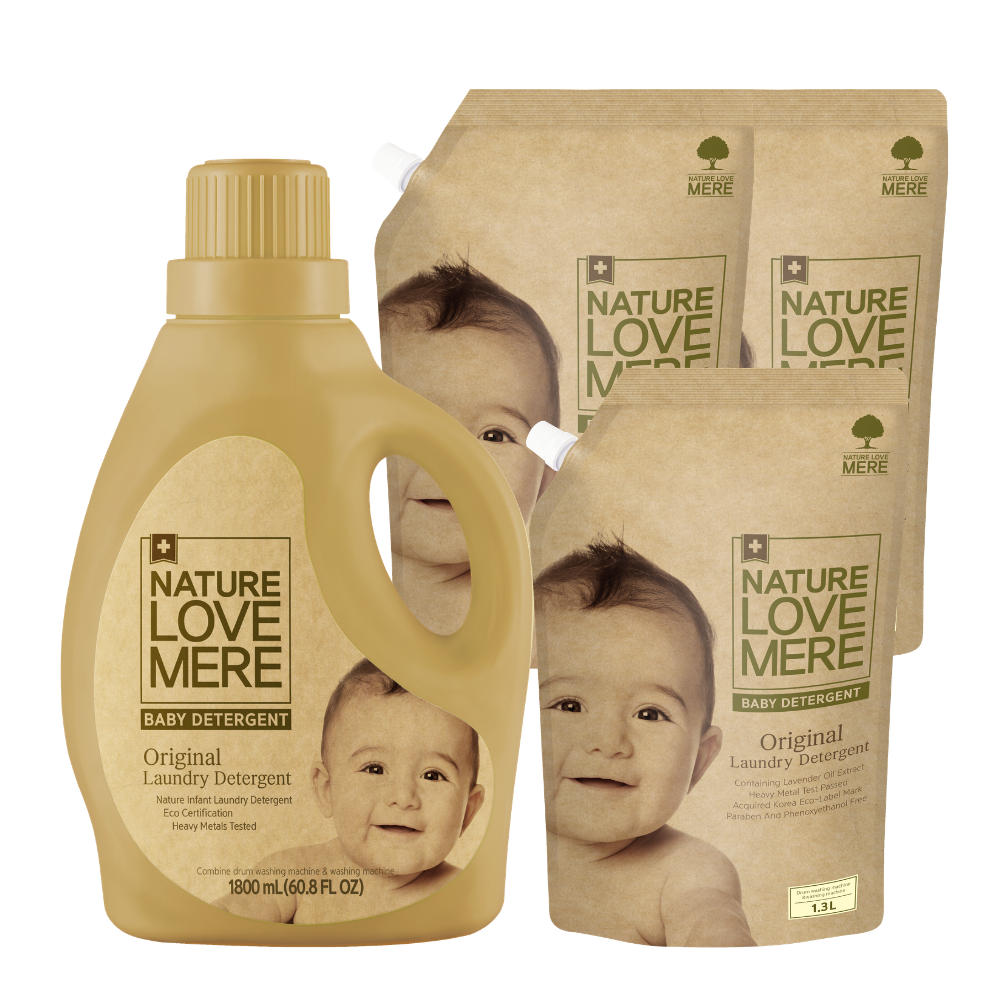 [네이쳐러브메레] 아기 세탁세제 용기형 1800ml 1개 + 리필형 1300ml 3팩