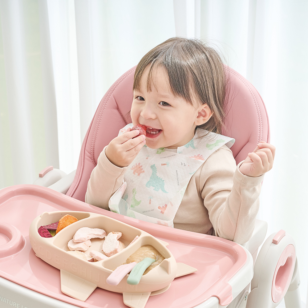 [네이쳐러브메레] 이유식기 모음 키트(스테인리스 빨대컵+흡착식판+일회용턱받이 2개)